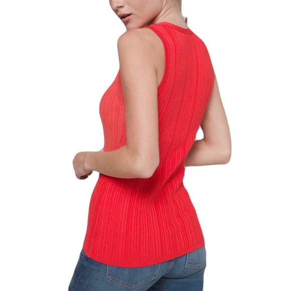 NWT WHBM V-Neck Snap-Front Rib Knit Sweater Tank Deep Coral XXS - Picture 2 of 8
